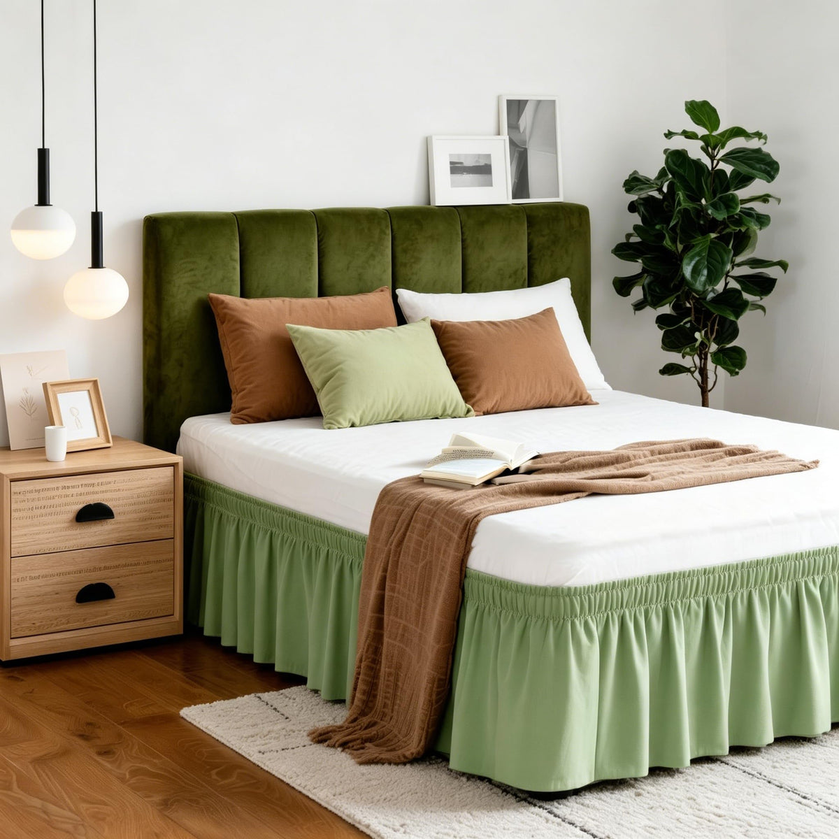White Twin XL College Dorm Bed Skirt 32" Drop, Elastic Wrap Dust Ruffle