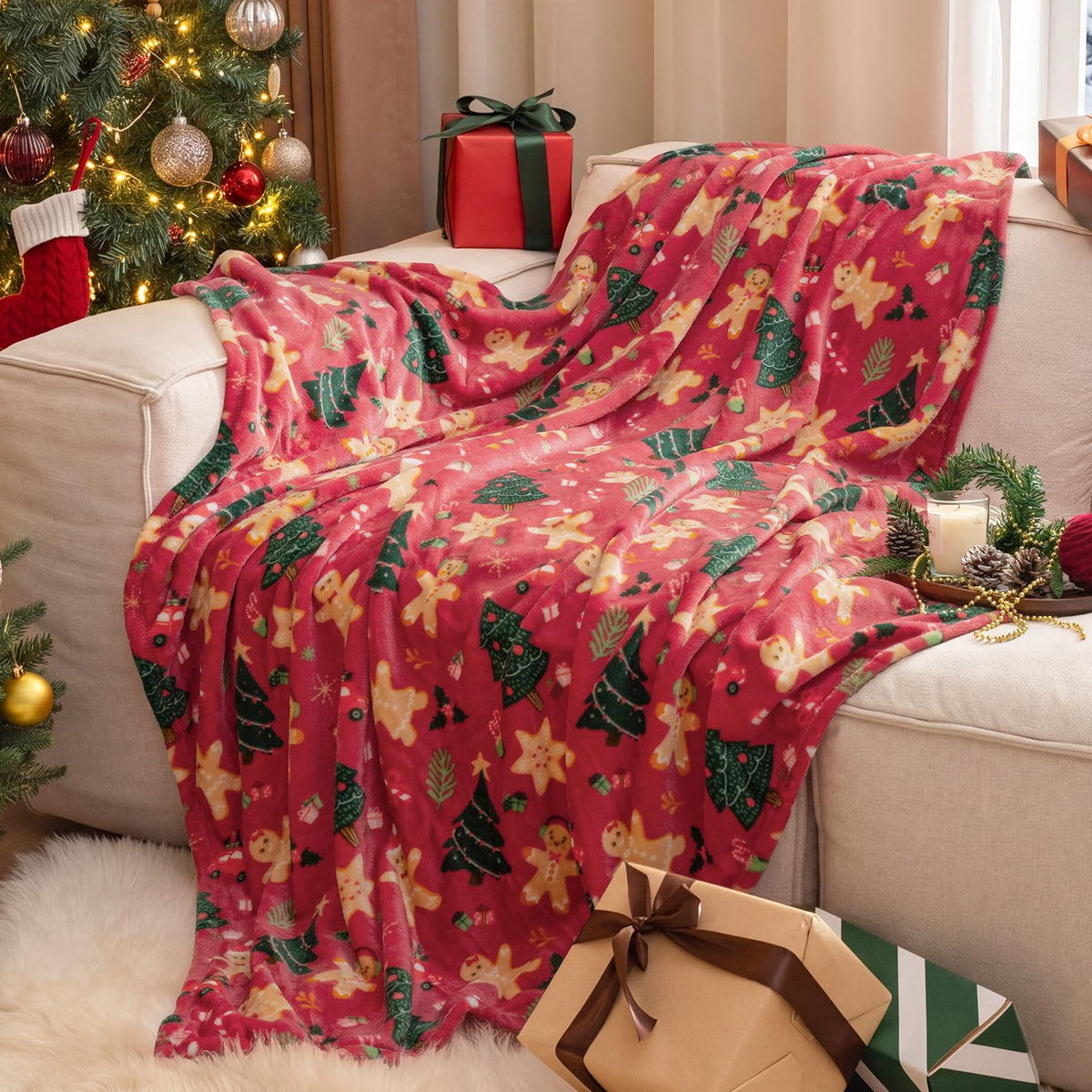 PHF Fleece Blanket King Size 108x90-300GSM Lightweight Airy Warmth, Khaki