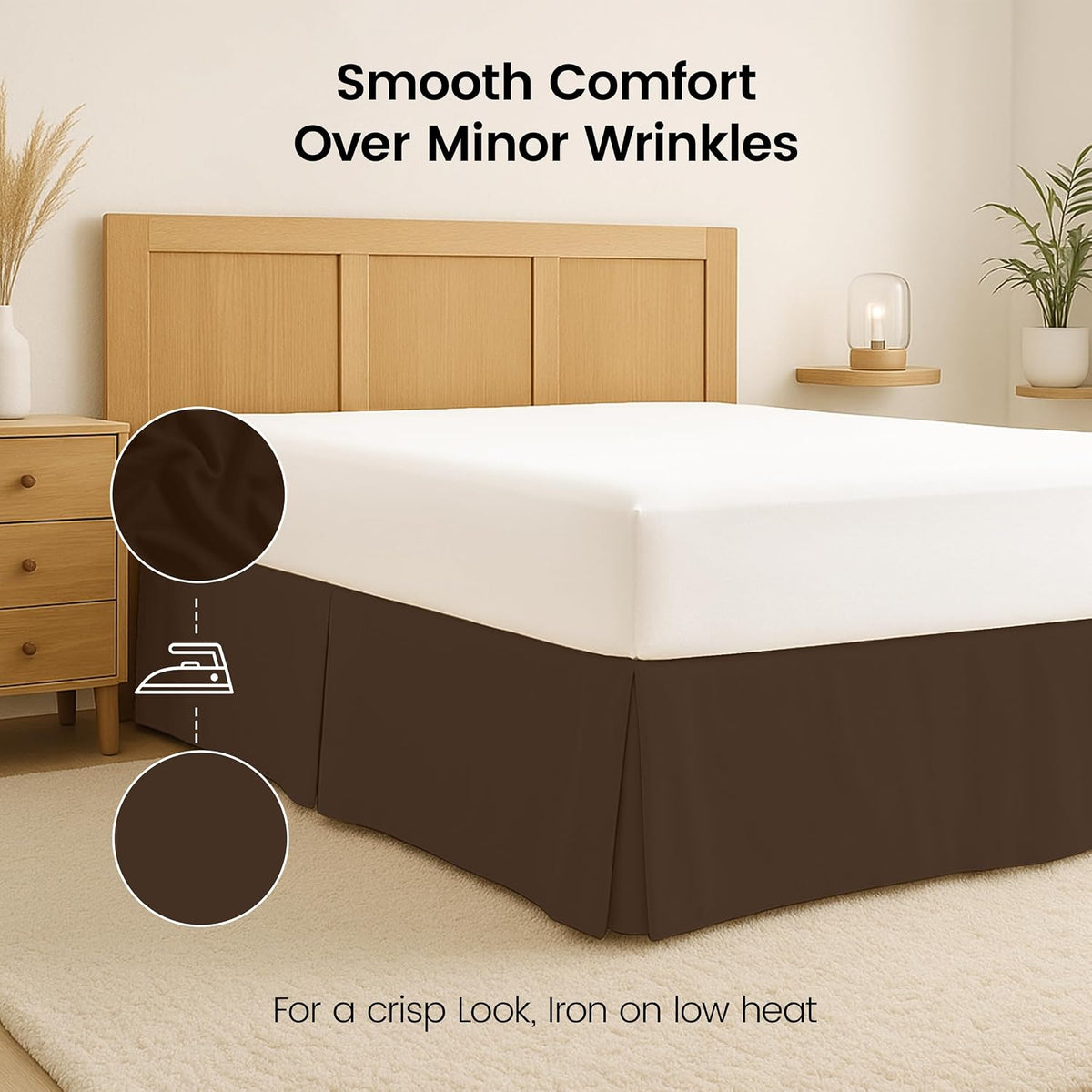 Queen Size Pleated Bed Skirt, Hides Under-Bed Storage 16 Inch Drop, Brown