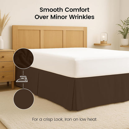Queen Size Pleated Bed Skirt, Hides Under-Bed Storage 16 Inch Drop, Brown