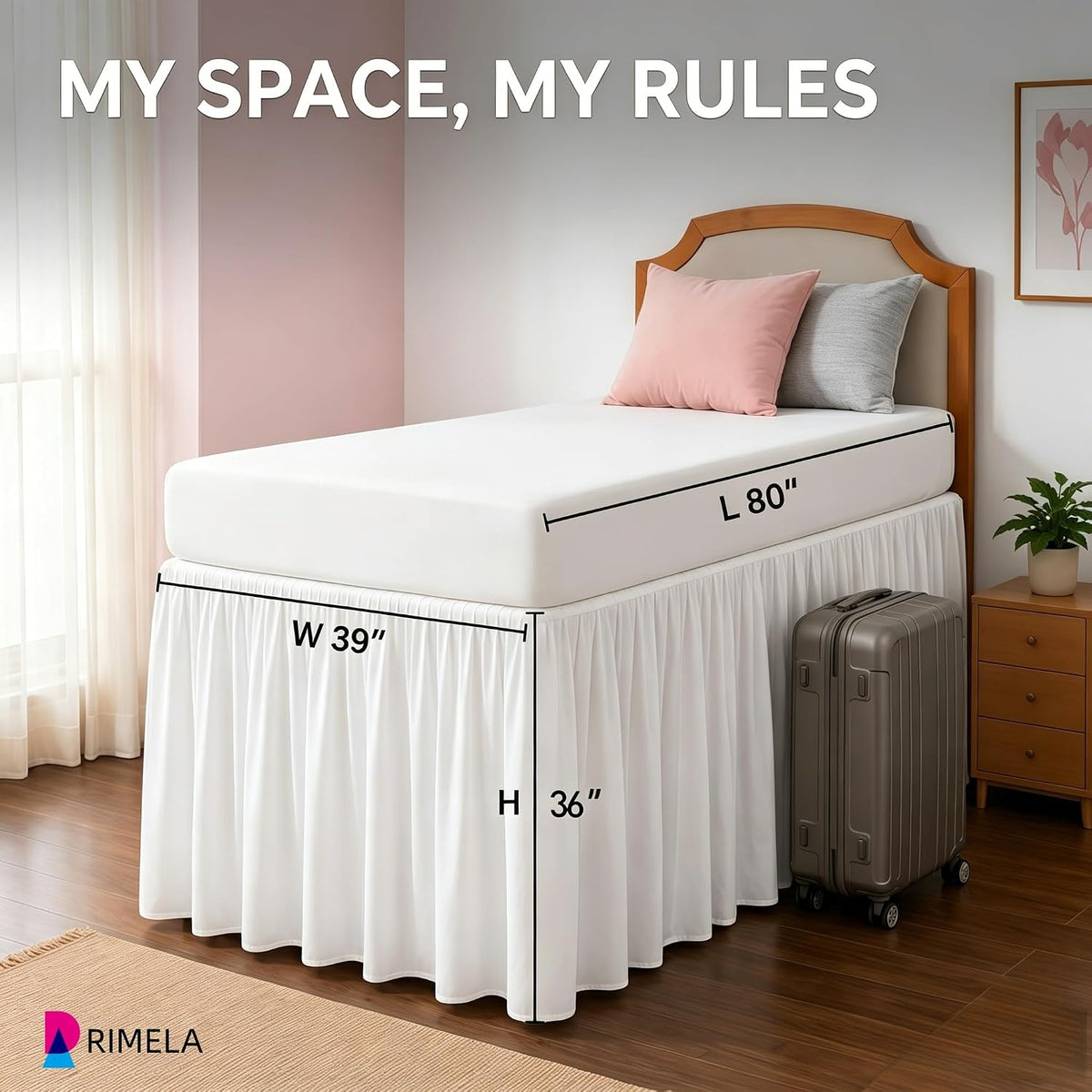 White Platform Dorm Room Bed Skirt Twin XL 36 Inch Drop with Split Corner