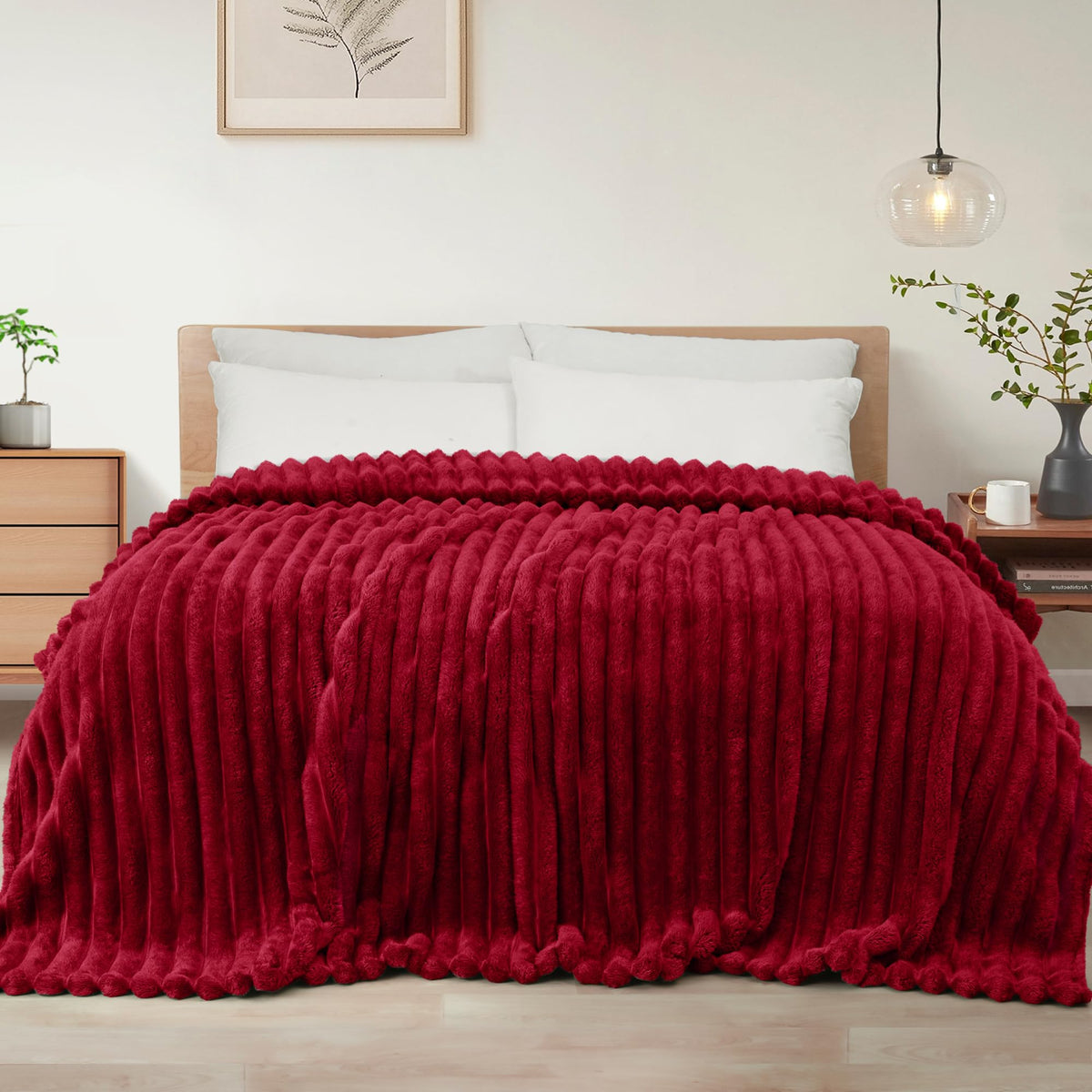 Exclusivo Mezcla Striped Fleece Throw Blanket for Couch, Sofa, Navy Blue