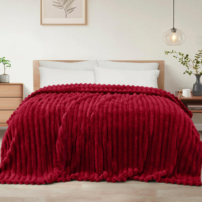 Exclusivo Mezcla Striped Fleece Throw Blanket for Couch, Sofa, Navy Blue