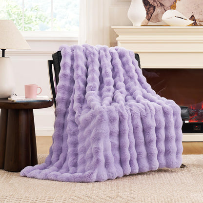 Cozy Bliss Faux Fur Throw Blanket for Couch, Fuzzy Soft Plush Thick Bubble Blanket for Sofa Bedroom Living Room, 50 * 60 Inches Tie-dye Taupe