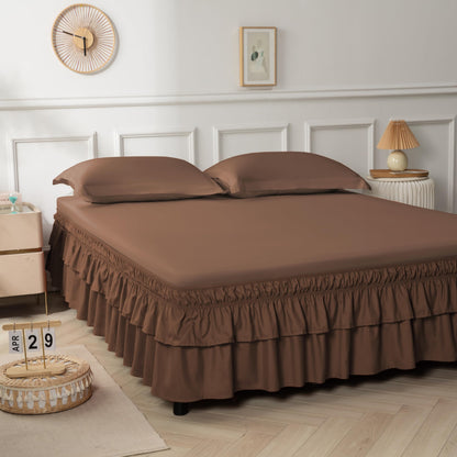 Double-Layered Ruffled Bed Skirt,Brown,Full/Queen, 14" Drop