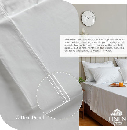 Linen Home 100% Cotton Percale Sheets Queen Size 4 Pc Cooling Set - White