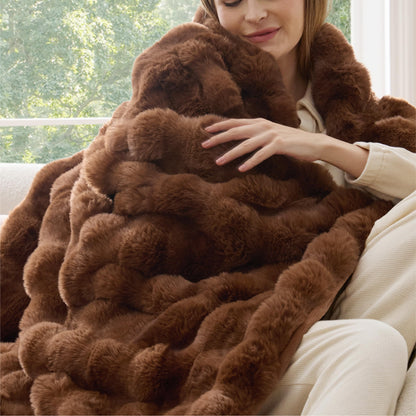 Bedsure Fluffy Bubble Faux Fur Throw XL Blanket, 50"x70", Tie-dye Taupe