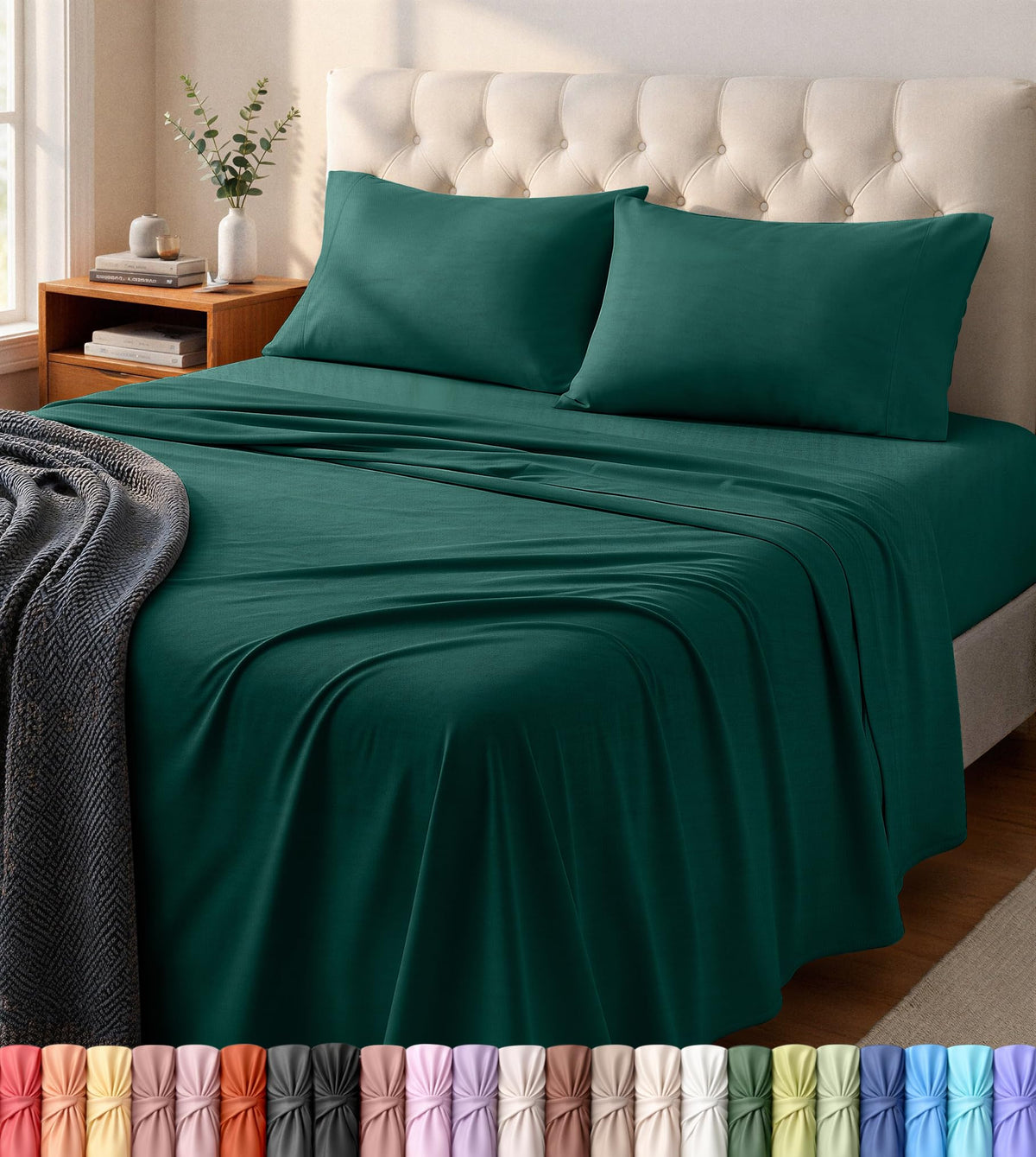 Jersey Knit Sheets 4 Piece, Cotton T-Shirt Feel, Queen, Dark Grye Grey