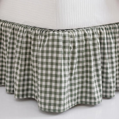 Taupe Gingham Bed Skirt Queen Size 16" Drop Pleated
