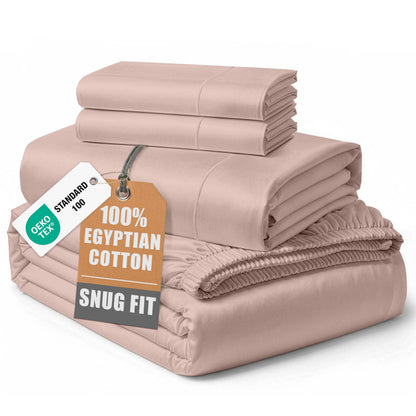 LANE LINEN 100% Egyptian Cotton Sheets King Size Silky Sateen Weave - White