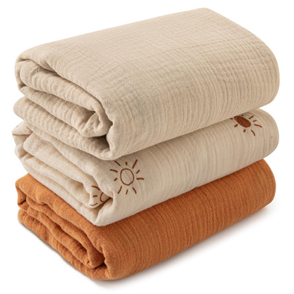 Muslin Swaddle Blankets for Newborn, 3 Pack Breathable Soft Receiving Blanket, Large 38 x 40 inches Swaddle Wrap Burping Clothes, Essentials Infant Shower Items, Toddler Gift (Bright Colors)