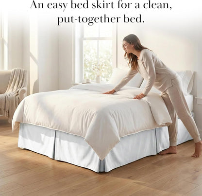 Pleated Queen Bed Skirt 14 Inch Drop Wrinkle Resistant Microfiber White