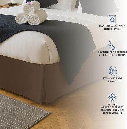 Queen Size Pleated Bed Skirt, Hides Under-Bed Storage 16 Inch Drop, Brown