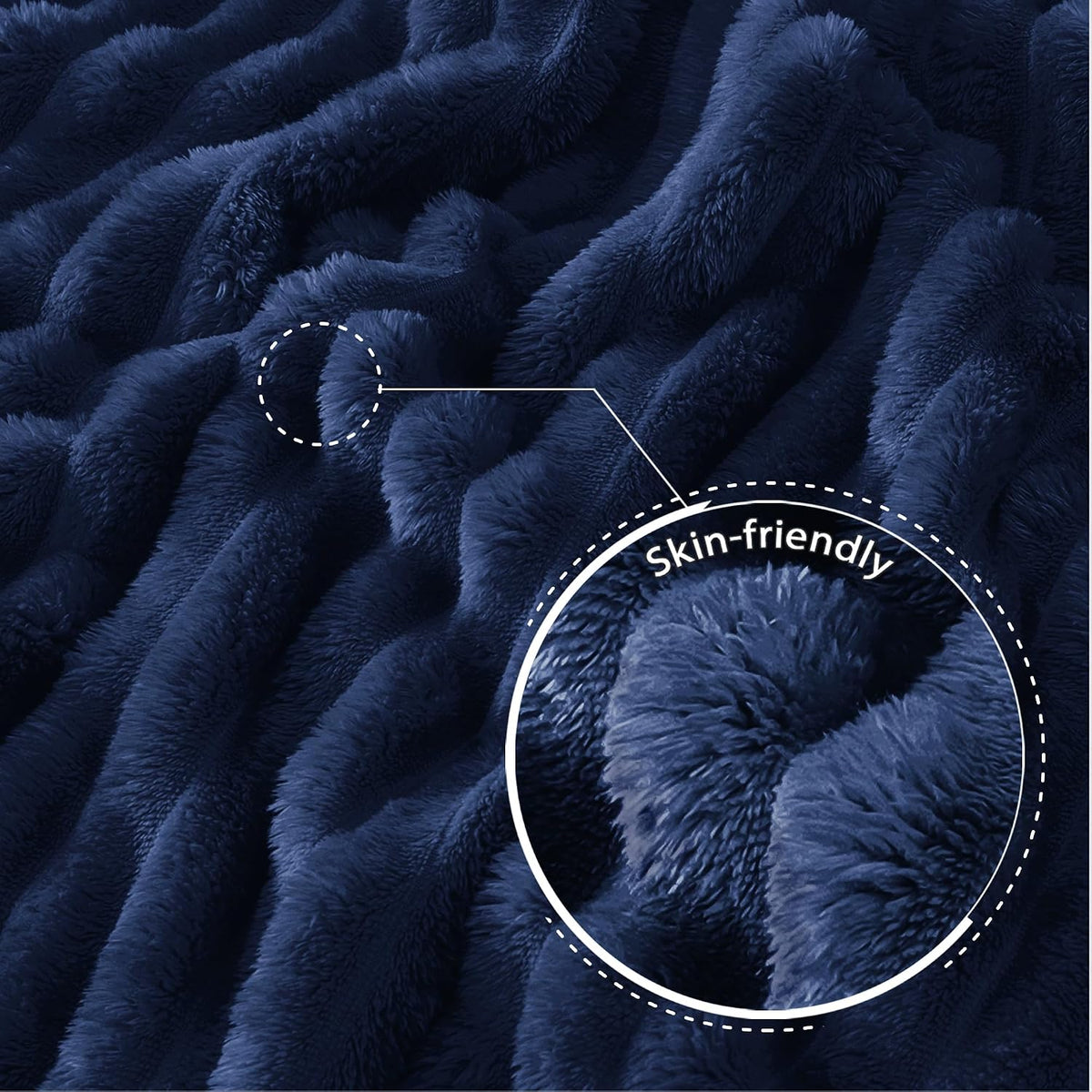 Exclusivo Mezcla Striped Fleece Throw Blanket for Couch, Sofa, Navy Blue