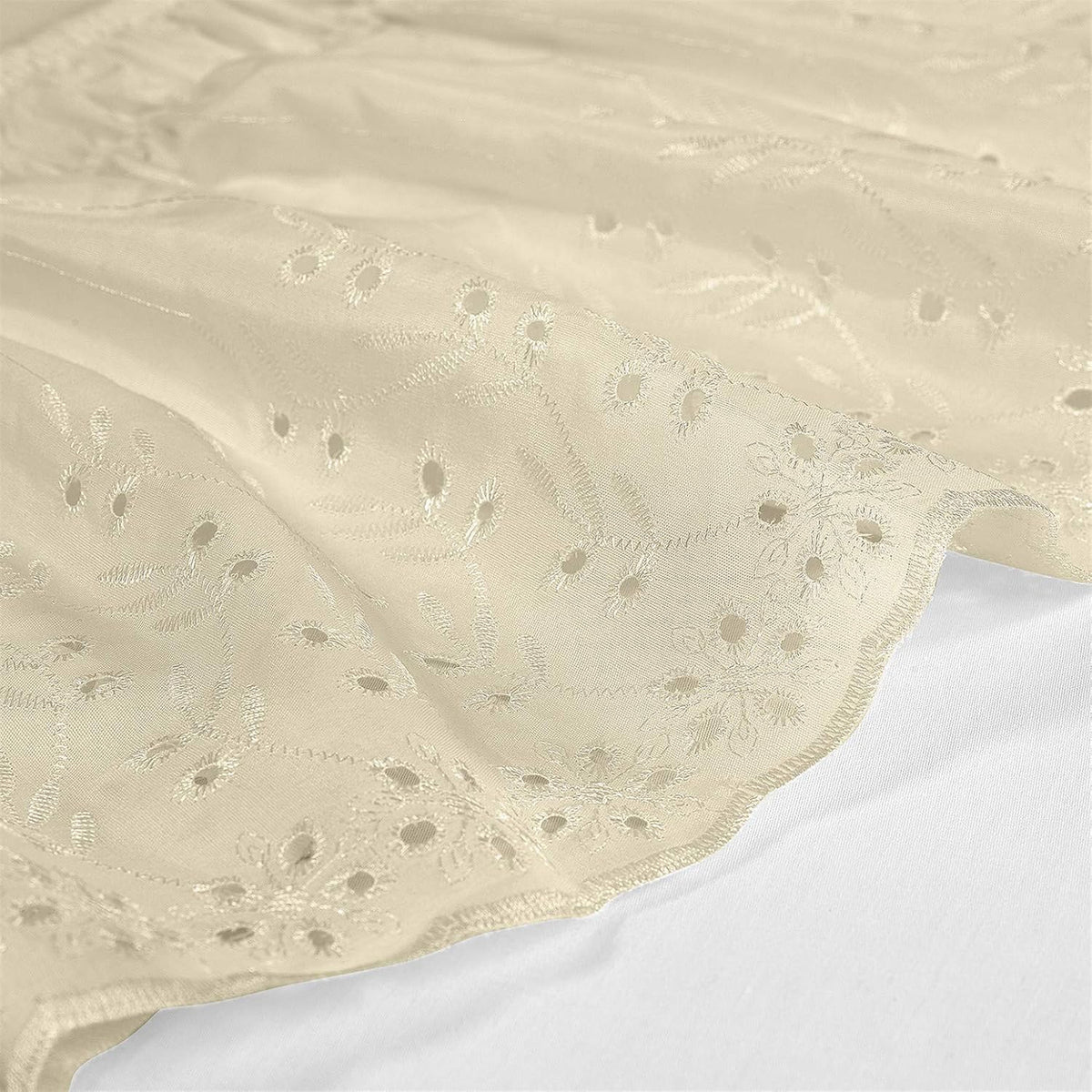 Wrap Around Elastic Eyelet Bed Skirt Dust Ruffle (Ivory, Twin/Full-18 Inch Drop)