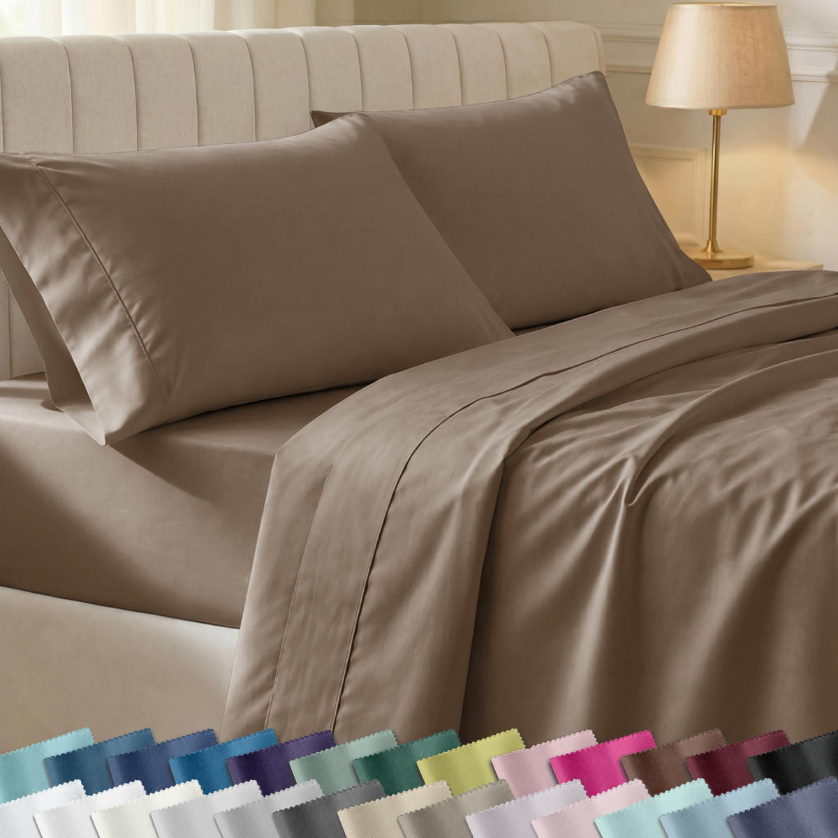 California Design Den Soft 100% Cotton Sateen Queen Bed Sheets Set, White