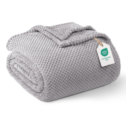 Exclusivo Mezcla Large Waffle Fleece Throw Blanket for Couch, Slate Blue
