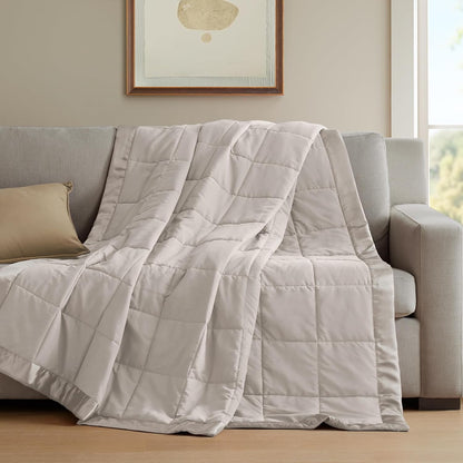 Madison Park Down Alternative Queen Blanket for Bed, Satin Trim, Grey