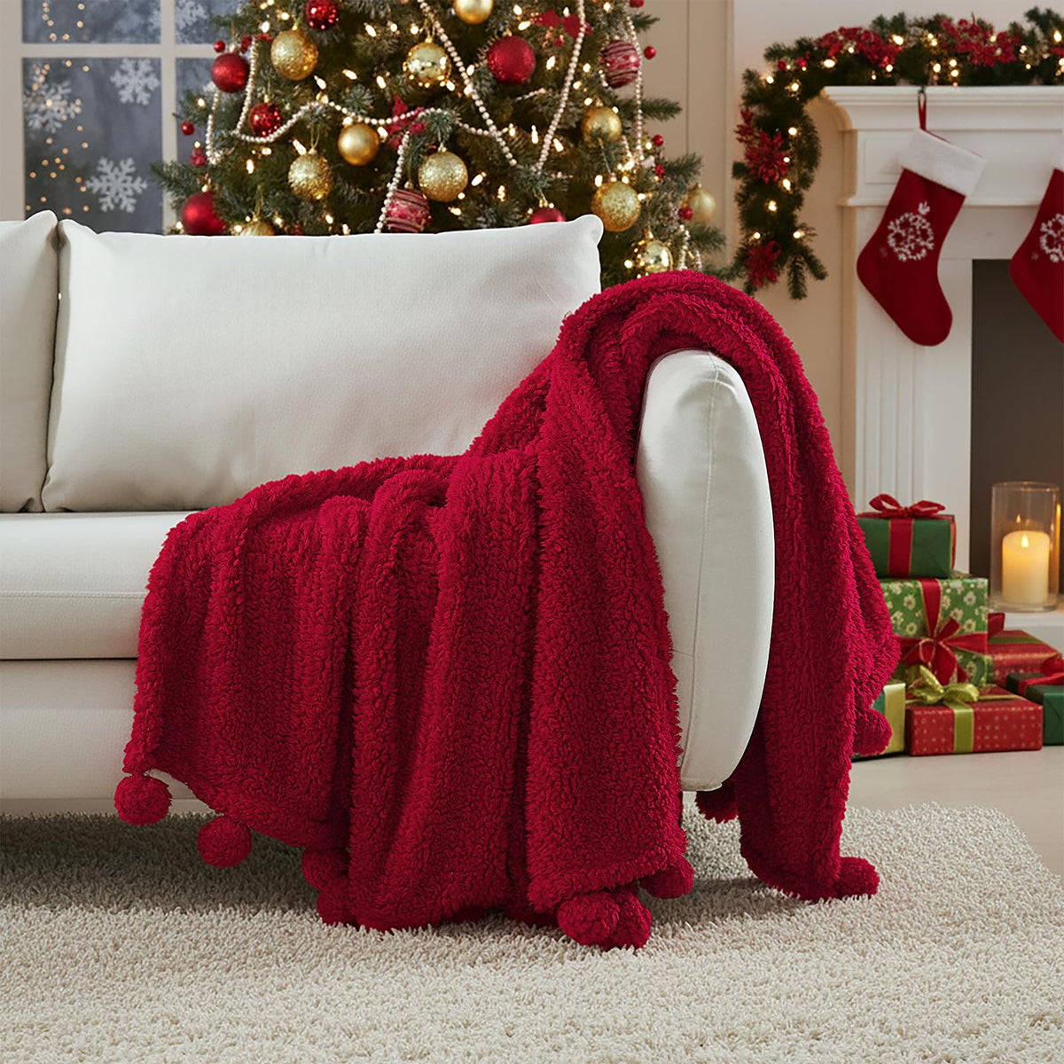 Ultra Soft Fleece Sherpa Blanket King Size,Lightweight Cozy Boho Bed Blanket with Decorative Tassel, Pattern Reversible, 2 Tones Ombre Light Brown,104”x90”