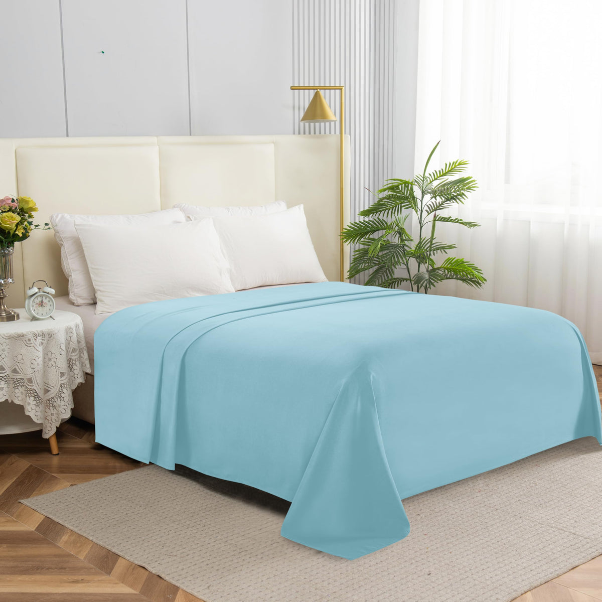 Elegant Comfort Premium Hotel Quality 1-Piece Flat Sheet, Luxury & Softest 1500 Thread Count Egyptian Quality Bedding Flat Sheet, Wrinkle, Stain and Fade Resistant, Queen, White