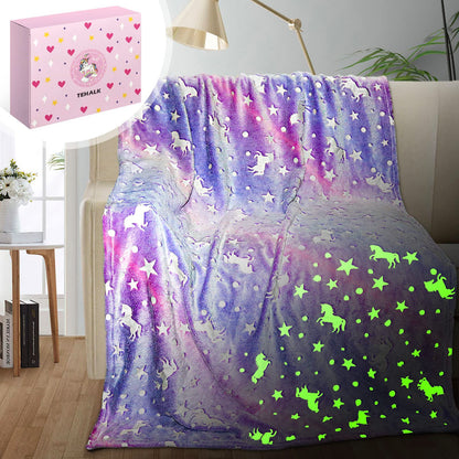 TEHALK Unicorn Glow in The Dark Blanket, Unicorn Blanket for Girls/Kids, Unicorns Gifts for Girls Age 3-12, Toddler Blanket for Kids, Soft Fleece Blanket Throw Birthday Gift 40"x60"
