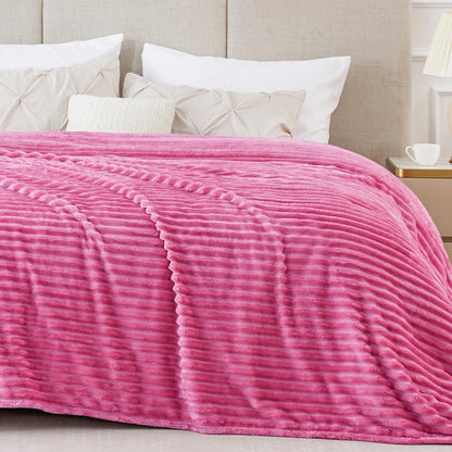 BEDELITE 3D Ribbed Jacquard Pink Fleece Throw Blanket for Couch, 50x60 Inch