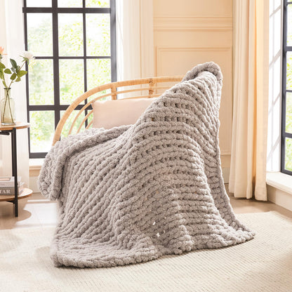 L'AGRATY Chunky Knit Throw Blanket for Couch, 50'' x 60'' Knit Throw, Ivory