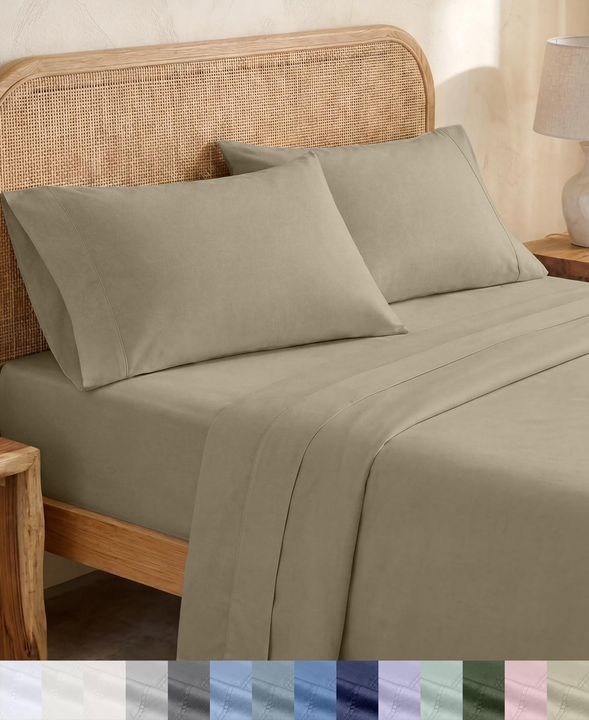 California Design Den 100% Organic Cotton Queen Bed Sheet Set, Olive Green