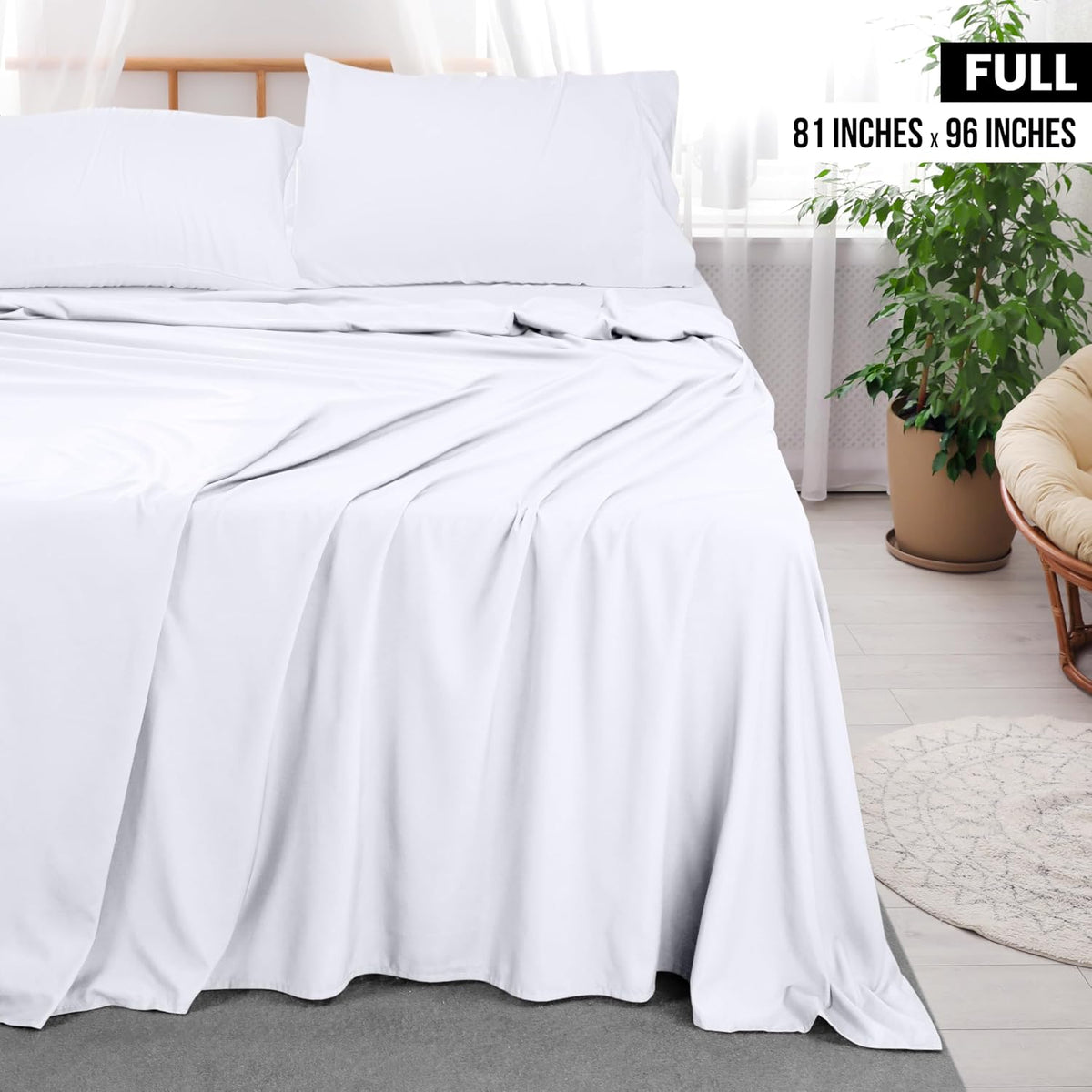 Full Size Flat Sheet Only, Ultra Soft & Breathable Hotel Sheets, White