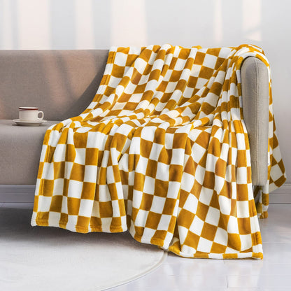LOMAO Throw Blankets Flannel Blanket with Checkerboard Grid Pattern Soft Throw Blanket for Couch, Bed, Sofa Luxurious Warm and Cozy for All Seasons (Black, 50"x60")