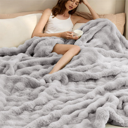 Bedsure Fluffy Bubble Faux Fur Throw XL Blanket, 50"x70", Tie-dye Taupe