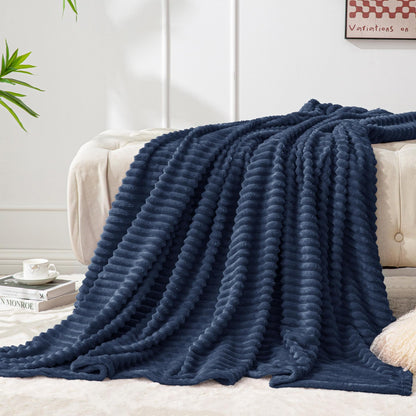 BEDELITE 3D Ribbed Jacquard Pink Fleece Throw Blanket for Couch, 50x60 Inch