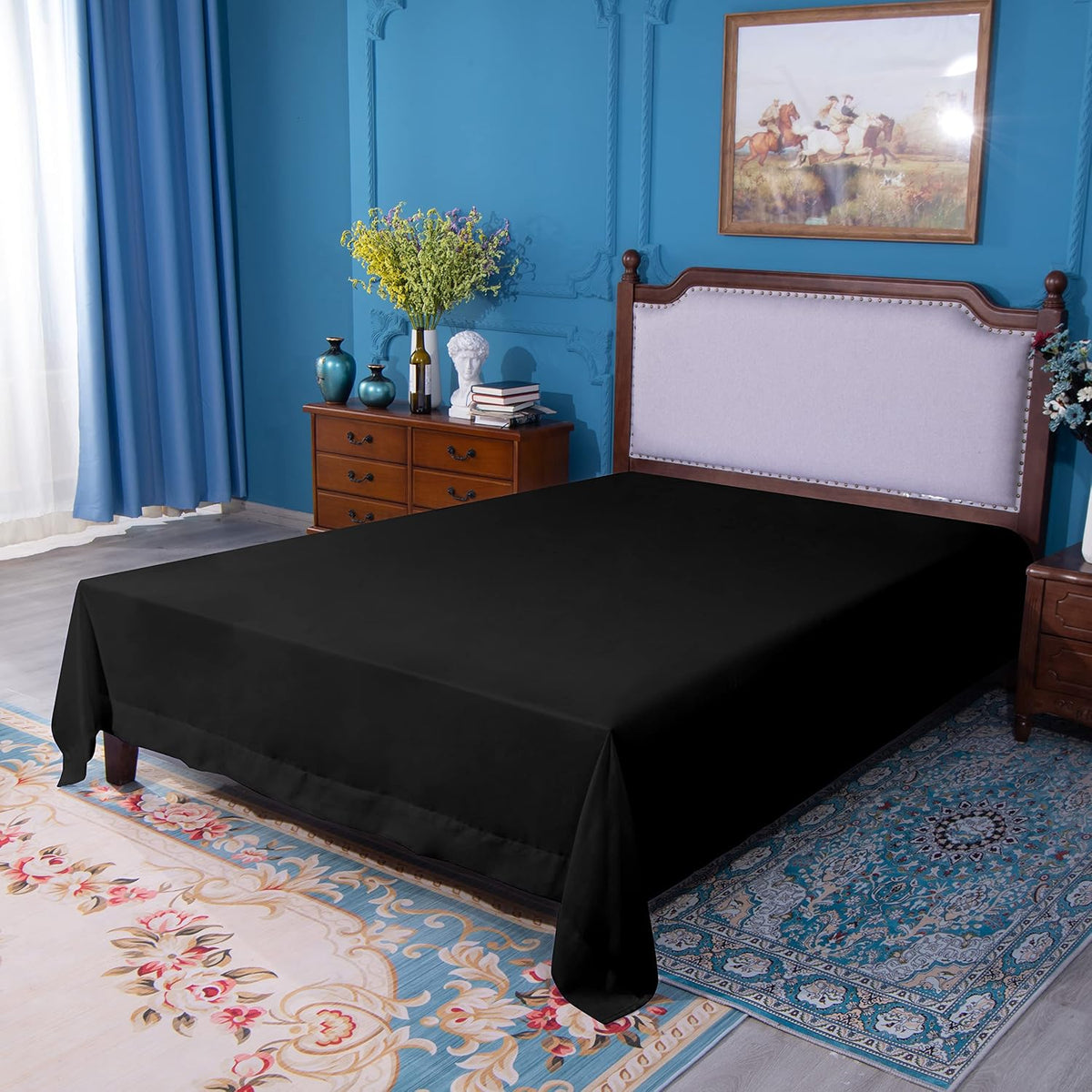 NTBAY Queen Microfiber Flat Sheet, 90 x 102, Black