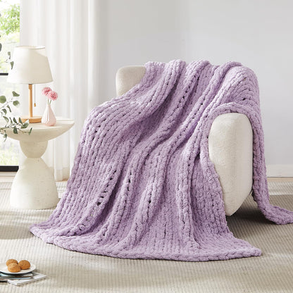L'AGRATY Chunky Knit Throw Blanket for Couch, 50'' x 60'' Knit Throw, Ivory