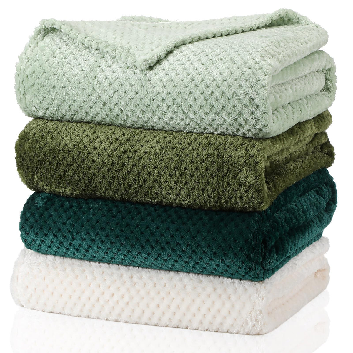 Newwiee 4 Pcs Fleece Throw Blanket, 3D Waffle Textured, Neutral Color
