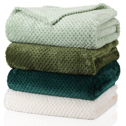 Newwiee 4 Pcs Fleece Throw Blanket, 3D Waffle Textured, Neutral Color