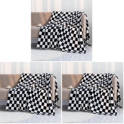 LOMAO Throw Blankets Flannel Blanket with Checkerboard Grid Pattern Soft Throw Blanket for Couch, Bed, Sofa Luxurious Warm and Cozy for All Seasons (Black, 50"x60")