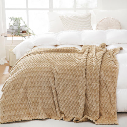 Puncuntex Burnt Orange Throw Blanket 50"×60" Fuzzy 3D Jacquard Decorative