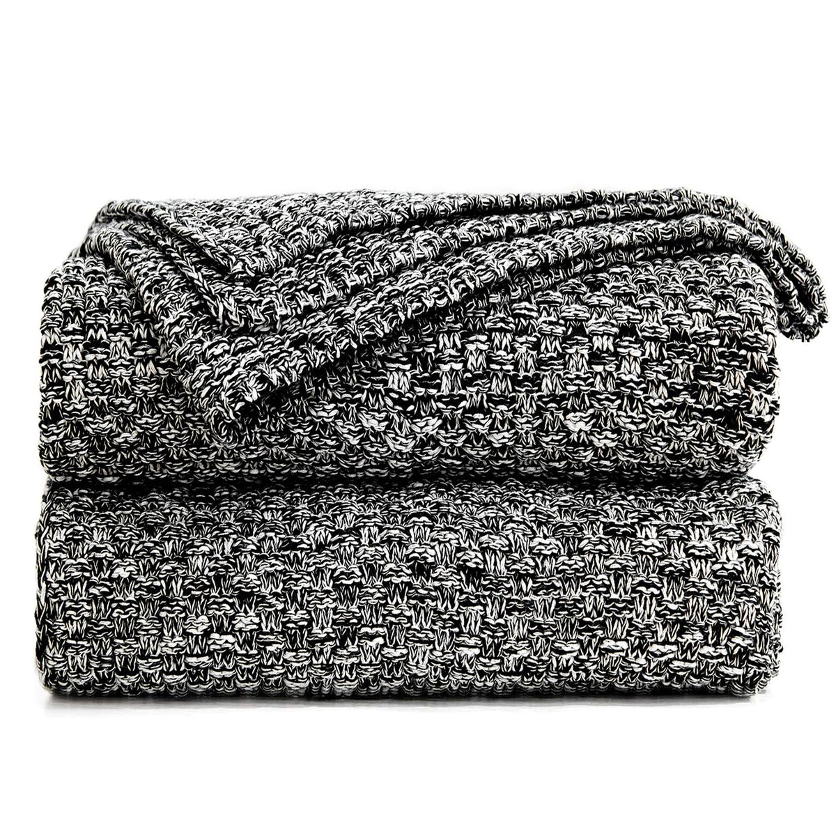 Longhui bedding 100% Cotton Knitted Throw Blanket – Dark Grey, Soft & Cozy, Machine Washable, 51"x63" – Perfect for Living Room, Couch, Sofa, Bed or Travel