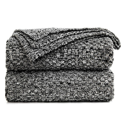 Longhui bedding 100% Cotton Knitted Throw Blanket – Dark Grey, Soft & Cozy, Machine Washable, 51"x63" – Perfect for Living Room, Couch, Sofa, Bed or Travel