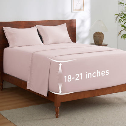 Bedsure Deep Pocket Queen Sheets Set - Fits Mattresses Up to 21 Inches Thick - 4 Piece GentleSoft Bed Sheets, Moisture Wicking, Soft & Cooling Bedsheet & Pillowcases, Easy & Secure Fit, Light Grey