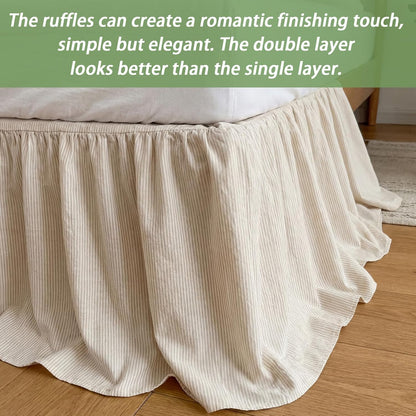 Tranqun Stripe Ruffled Bed Skirt Queen Size 16" Drop, Twin, Cream Ivory
