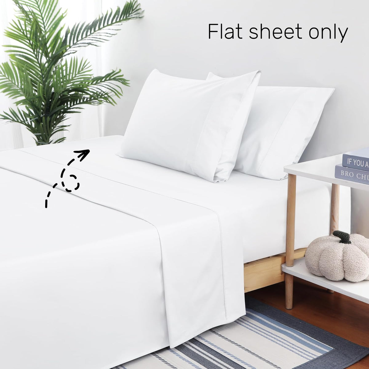 Flat Sheet Only Queen Size, 400 TC 100% Egyptian Cotton Flat Sheet - Wrinkle, Fade, Stain Resistant (White, Queen)