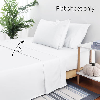 Flat Sheet Only Queen Size, 400 TC 100% Egyptian Cotton Flat Sheet - Wrinkle, Fade, Stain Resistant (White, Queen)