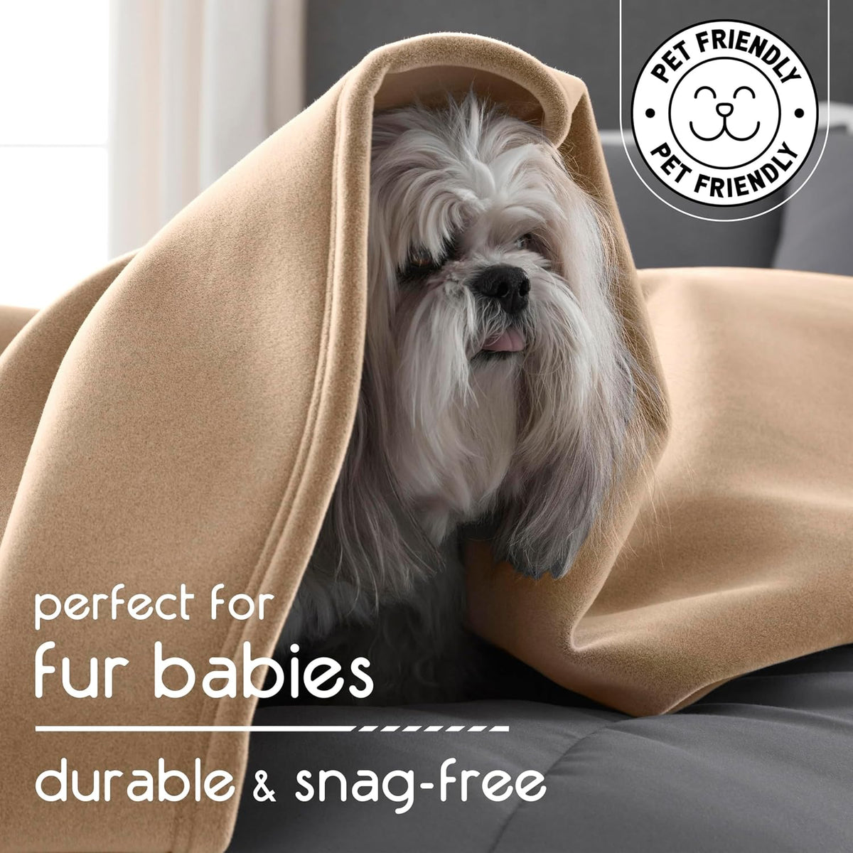 Vellux 1B07049 Original Insulating Core Hotel Style Solid blanket Machine Washable Soft Cozy Warm Pet Friendly Bed Sofa Blankets, Twin, Beige
