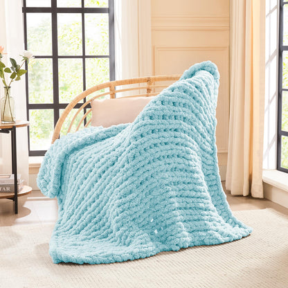 L'AGRATY Chunky Knit Throw Blanket for Couch, 50'' x 60'' Knit Throw, Ivory