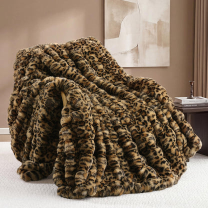 Smoofy Faux Rabbit Fur Throw for Couch - Rainbow Bubble Blanket 50"x60"