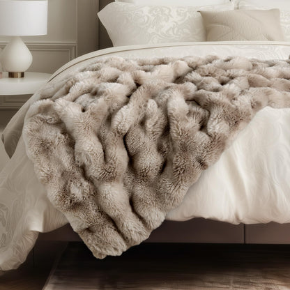 Ultra Soft Cozy Faux Fur Throw Blanket, Fuzzy Plush Thick Bubble Blanket, Luxury Fluffy Blanket for Couch, Sofa, Bedroom, and Living Room, 50x60 Inches, Cream White