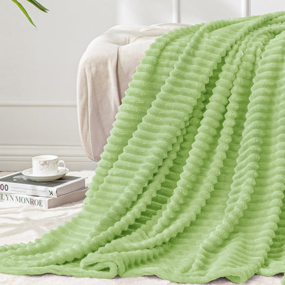 BEDELITE 3D Ribbed Jacquard Pink Fleece Throw Blanket for Couch, 50x60 Inch