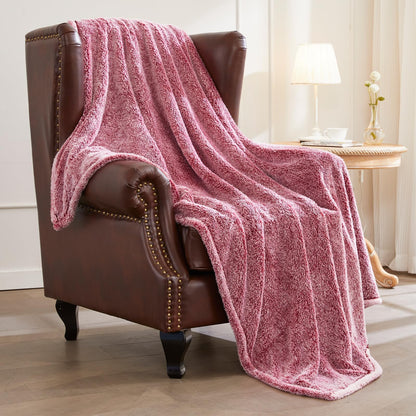 Exclusivo Mezcla Fuzzy Large Fleece Throw Blanket for Couch, Dusty Pink